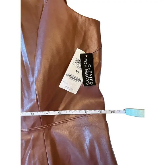 INC International Concepts Faux Leather Fit & Flare Brown Dress Size 16 NWT 0563 - Picture 5 of 9